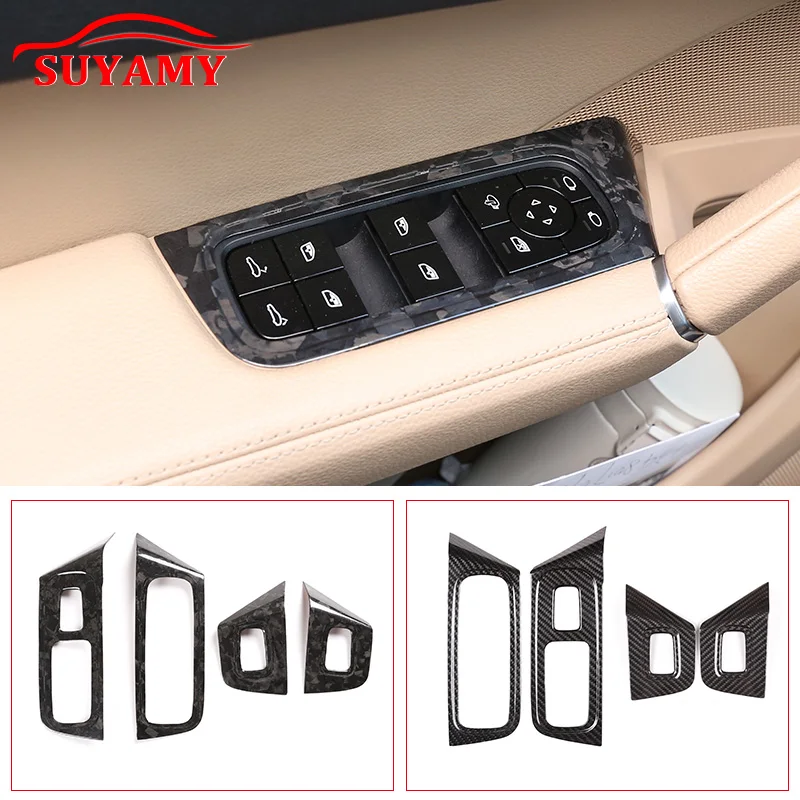 

For Porsche Cayenne 2018-2021 Real Carbon Fiber Interior Accessories Car Window Glass Lift Switch Frame Decoration Cover Trim