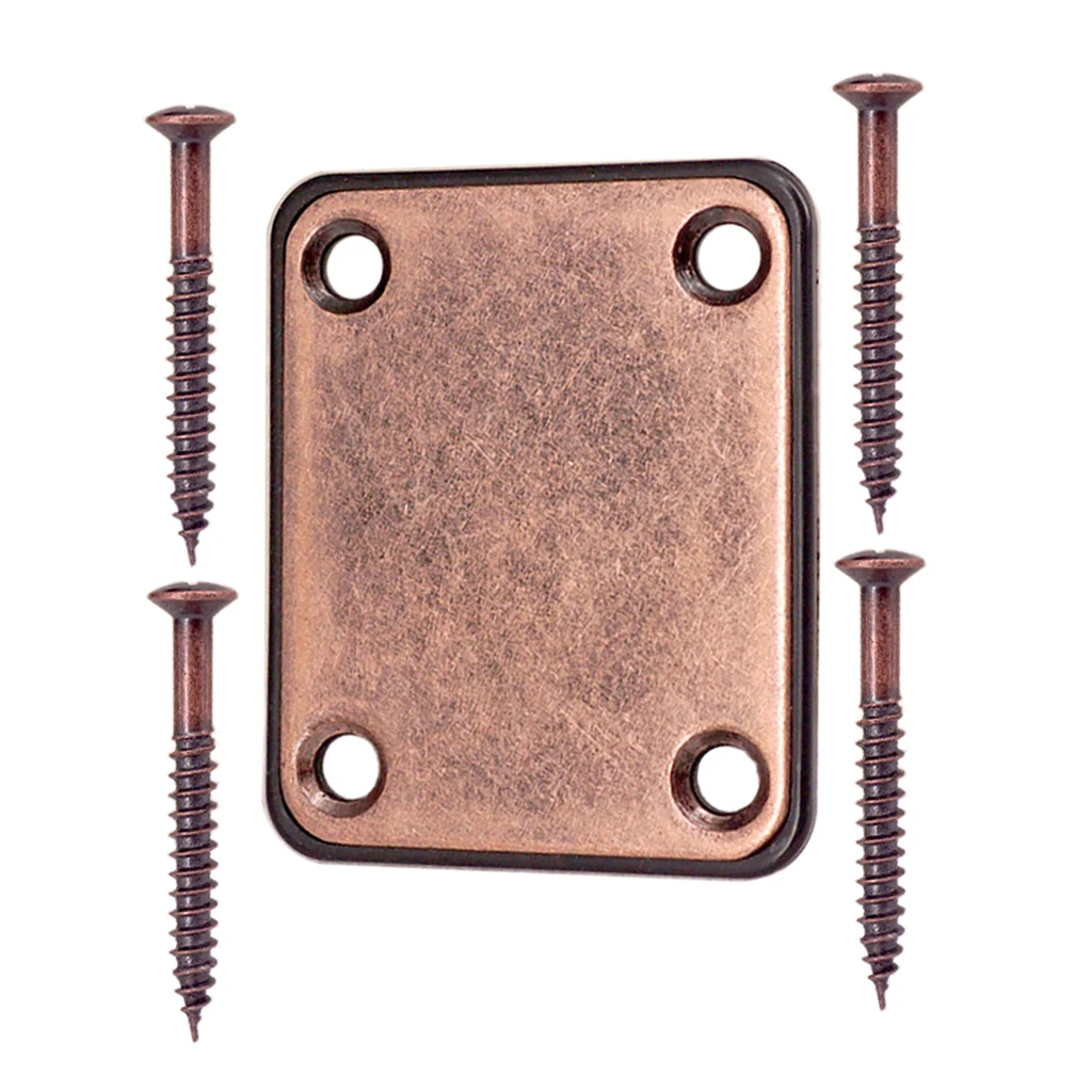 Electric Bass Guitar Neck Plate Neck Joint Plate with Screws - Copper Red