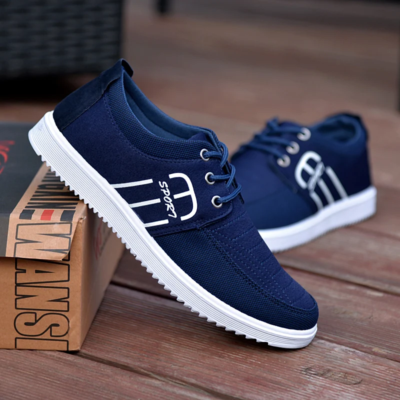 Slip Resistant Shoes For Men Navy Blue Sneakers  Teen Boys Casual Lace Up Canvas Sneakers Cheap Student Shoes Comfortable