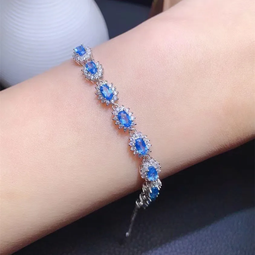 KJJEAXCMY fine jewelry 925 sterling silver inlaid natural Blue Topaz Women's classic personality gem hand bracelet support check