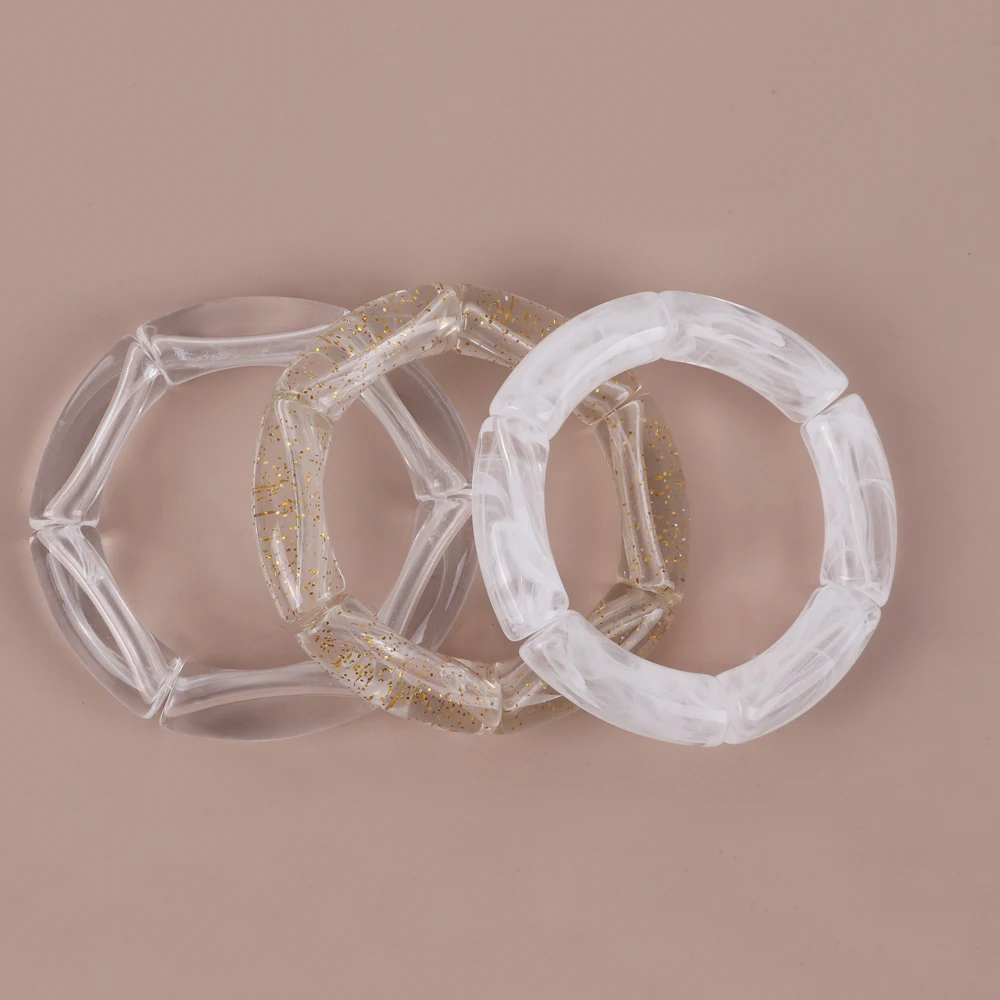 Trendy Resin Geometric Beaded Bracelets on Hand Acrylic Bamboo Tube Bangles Bracelets For Women Fashion Jewelry Valentines Gift