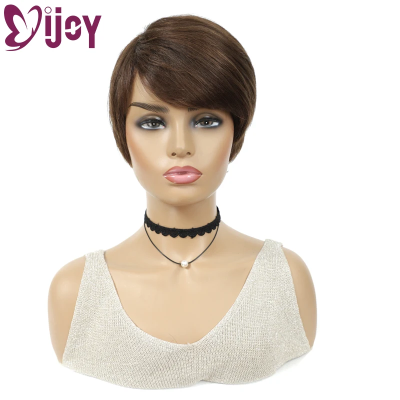 IJOY Short Bob Brazilian Human Hair Wigs With Bangs Omber Brown Full Machine Made Wig For Black Women Brazilian Remy Hair Wig