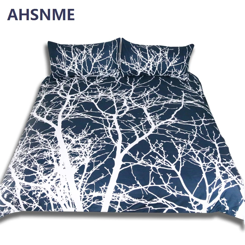 

AHSNME life Tree Quilt cover 3Pcs set Black and white modern minimalist (1PCS Quilt cover +2PCS Pillowcase) United States size