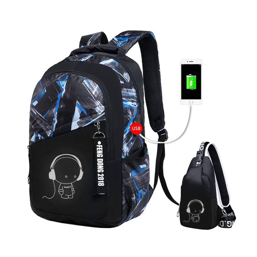 Luminous school bags waterproof large backpack for teenagers bagpack glowing school backpack for boy student chest bag set