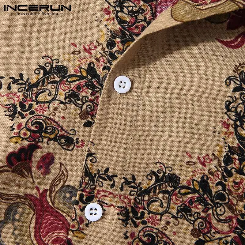 INCERUN 2024 Men Shirt Printing Cotton Lapel Short Sleeve Summer Vintage Camisas Button Streetwear Casual Hawaiian Shirts S-3XL