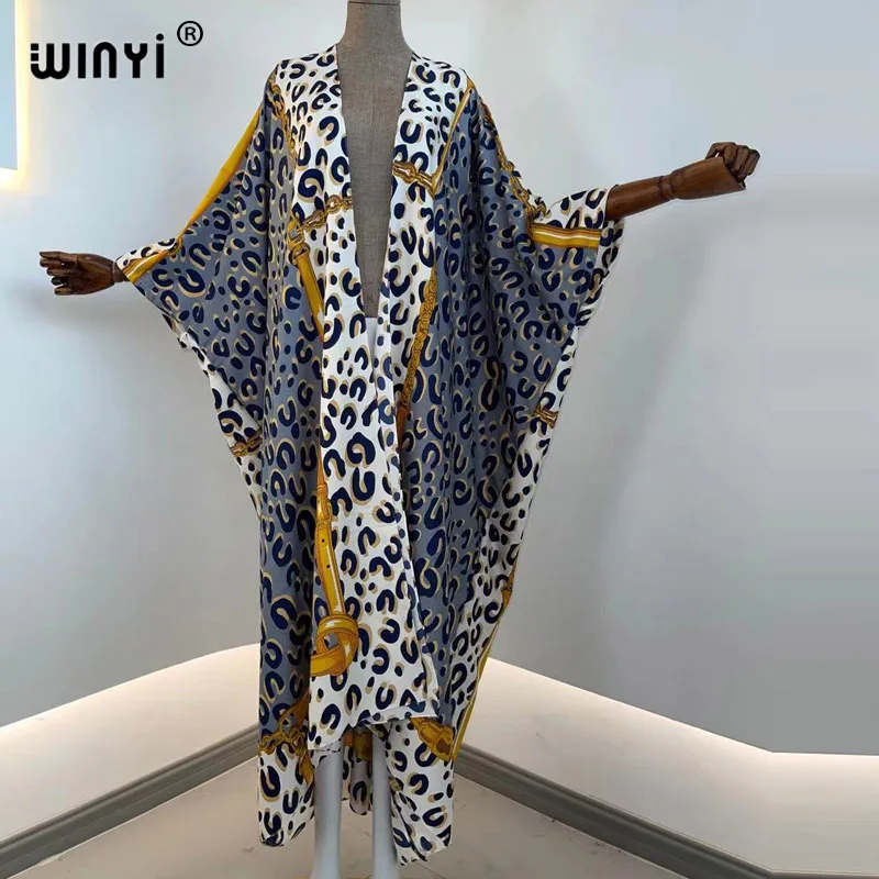 winyi Causal 2021 Summer Fashion Open Side Silk Printed Kimono For Lady Kuwait Dubai Ramadan Streetwear Kaftan Blouse For Women