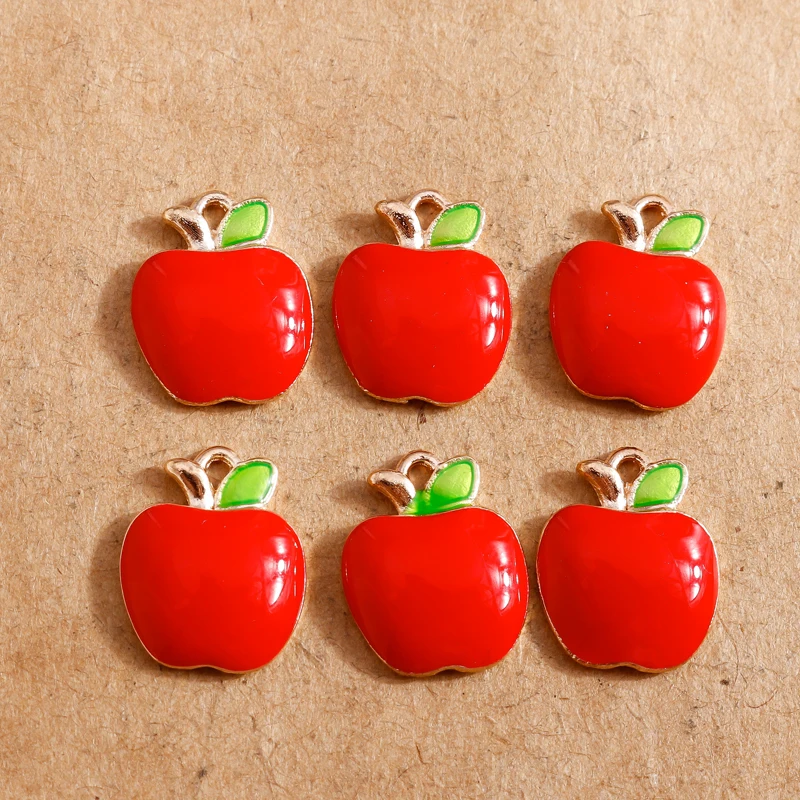 10 sztuk 12*14mm emalia czerwony Apple Charms do tworzenia biżuterii kolczyki bransoletki z wisiorkami naszyjnik Charms DIY ustalenia