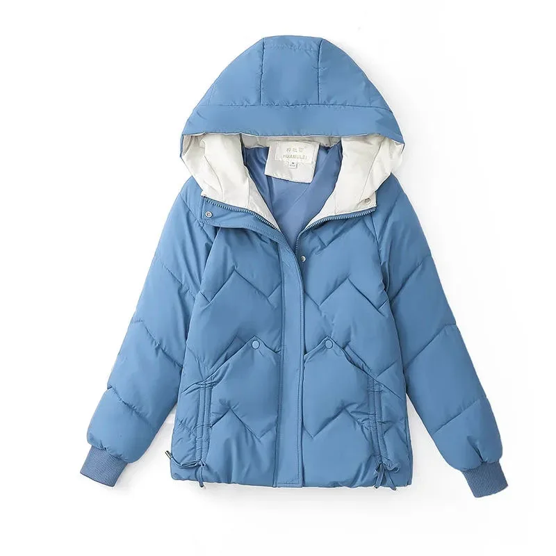 

2021 New Winter Women's Hooded Coat Short Parka Loose Cotton-padded Wadded Jacket Student Thicken Warm Casual Outwear KW1153