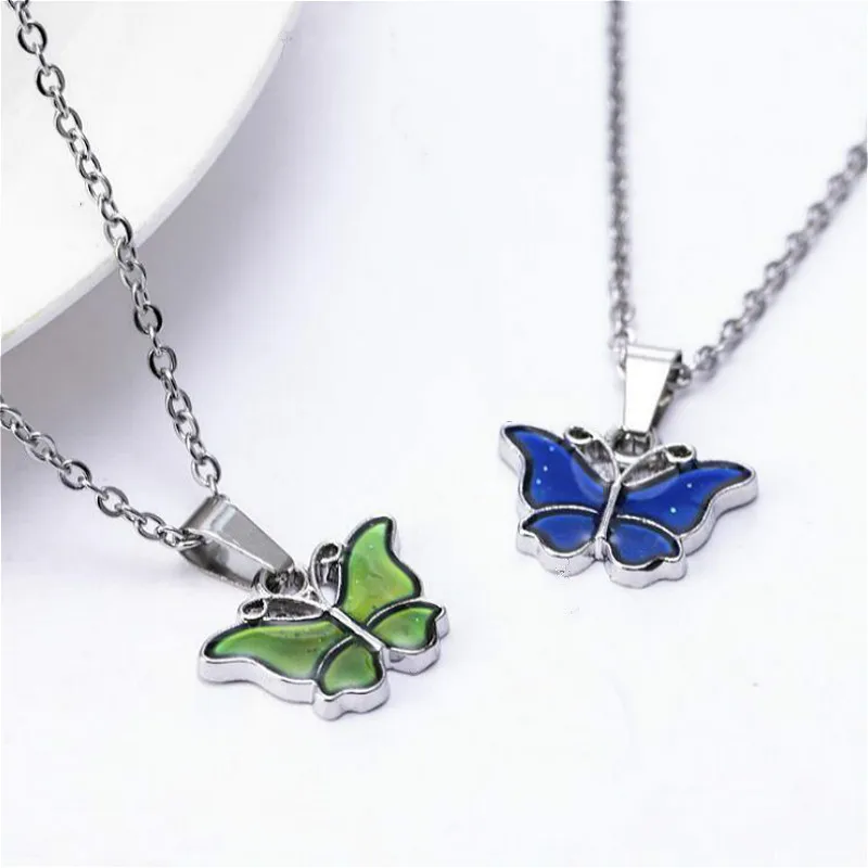 Small Butterfly Pendant Stainless Steel Chain Necklace Whose Color Changes with Temperature Necklaces for Women Jewelry