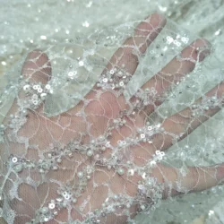 sparkle beads lace fabric with pearls wedding gown dress lace fabric bridal lace fabric sell by yard 130cm width