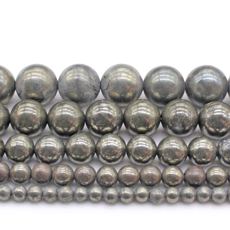 Natural  Iron Pyrite Stone Round Loose Beads 15\