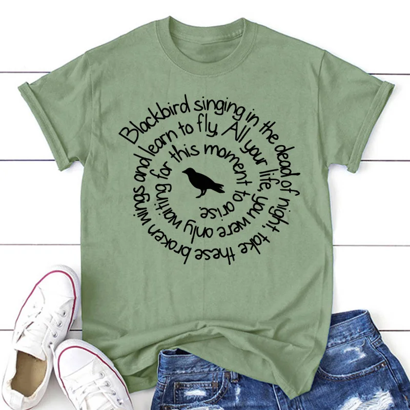 

Blackbird Singing In The Dead Of Night T-shirts Trendy Graphic Hippie aesthetic Cotton Tee Grunge Tumblr Summer Slogan Tops