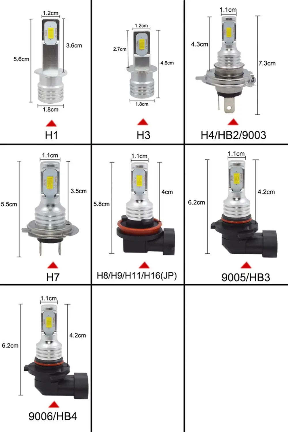 2Pcs H7 H4 CSP Mini LED Car  Headlight Bulbs 880 H27 H3 H8 H11 Fog Light HB3 9005 HB4 4300K 8000K 3000K Auto 12V 24V