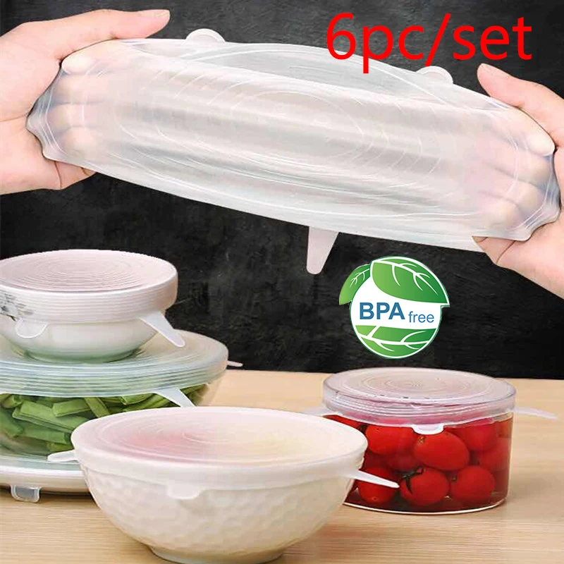 

6pcs Silicone Cover Stretch Lids Reusable Airtight Food Wrap Covers Keeping Fresh Seal Bowl Stretchy Wrap Cover Kitchen Cookware