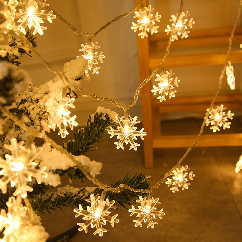 Christmas Decorations 2024 Led Holiday Snowflake Snow Garlands Viner Waterfall Fairy String Light Battery Powered 3/6/10M