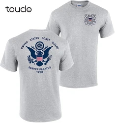 New funny tee  USCG US Coast Guard Flag Front & Back Sport Grey T-Shirt USA