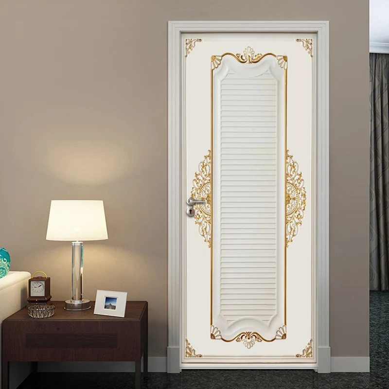 Wall Decals PVC Door Mural Art 3D Plaster Pattern Door Sticker Home Decor Picture Self Adhesive Waterproof Wallpaper For Bedroom