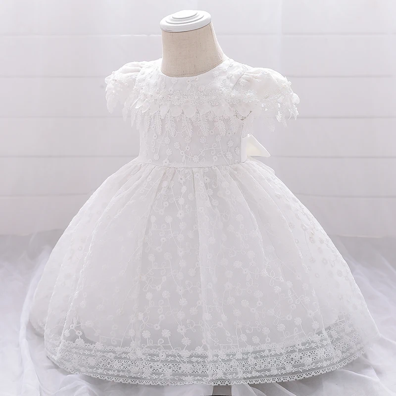 Summer White Newborn First Birthday Christening Dress For Baby Girl Clothes Solid Lace Princess Baptism Dresses Party Gown