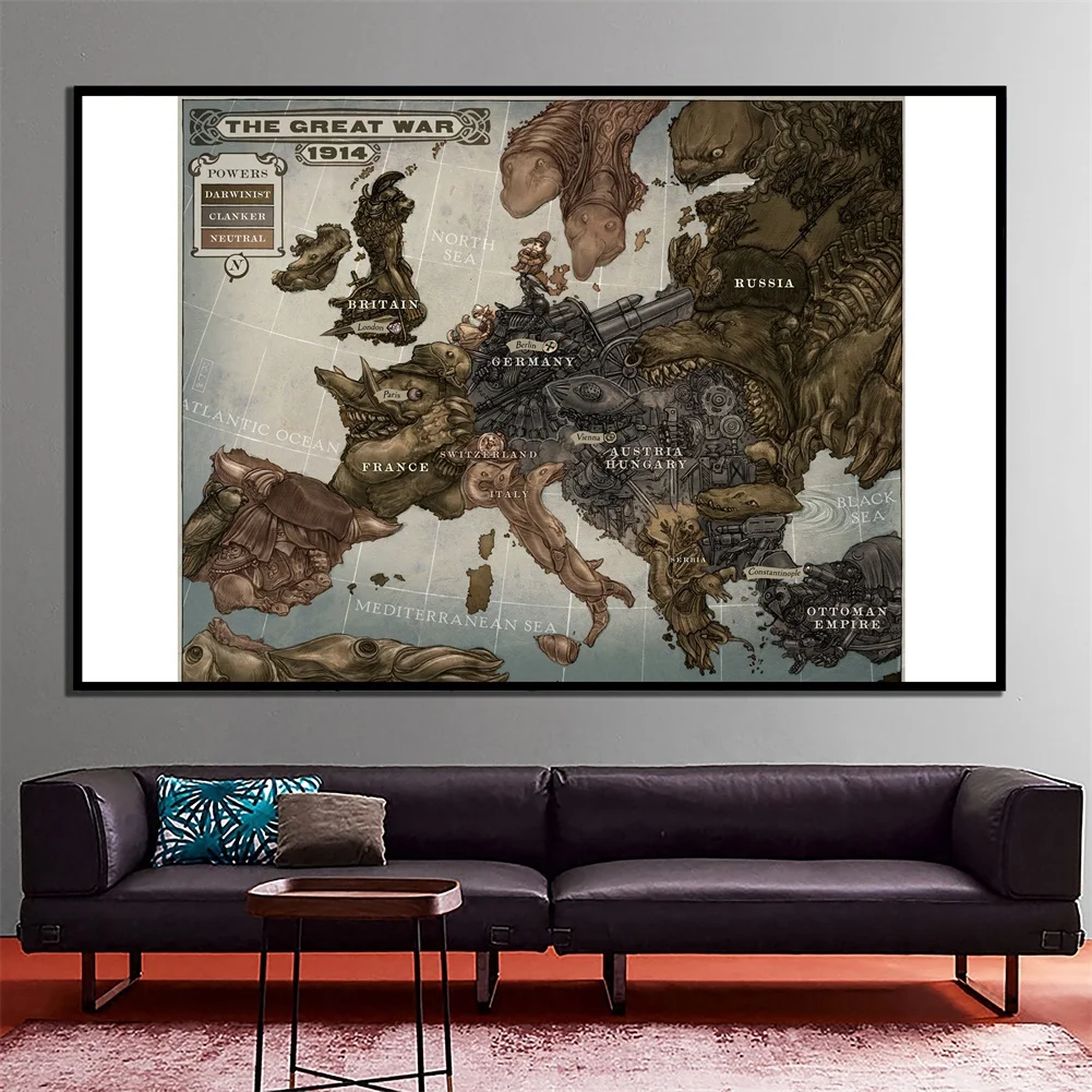 Mapa da europa em 150, pintura em tecido não-tecido, retrô, para arte na parede, pôster de material escolar, para escritório e decoração de casa, 100x1914 cm