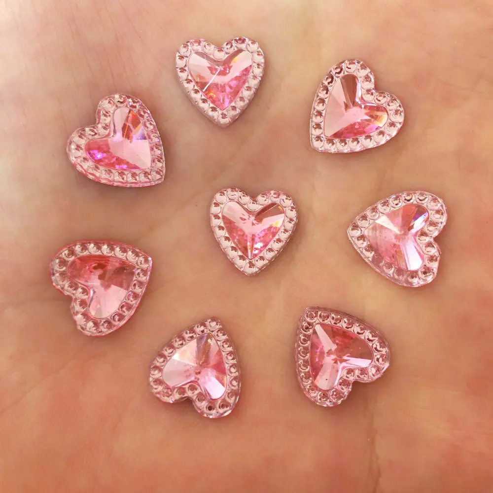 Classic DIY 40pcs 12mm Resin Heart Flatback Rhinestone Wedding Buttons Crafts R71