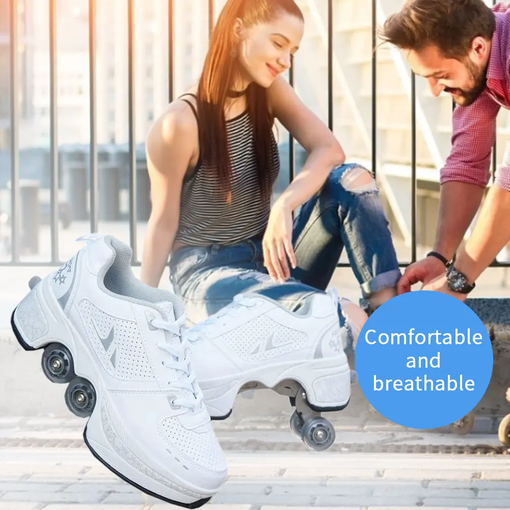 Deformation Parkour Shoes Four Wheels Rounds Of Running Shoes Roller Skates Shoes Unisex Deformation Roller Shoes Skating Shoes