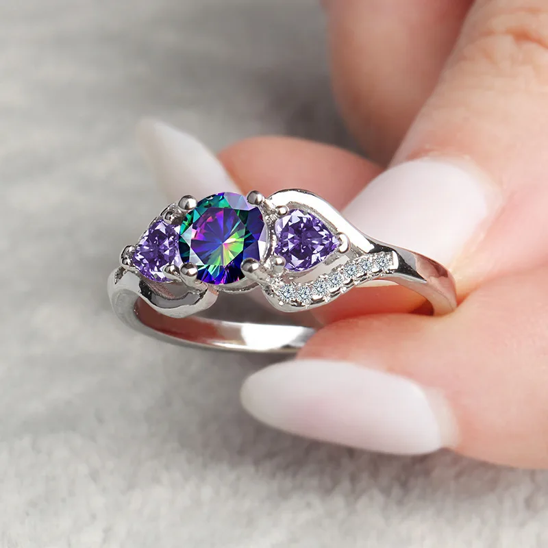 Cellacity Colorful Topaz Heart shaped Amethyst Ring for Women Silver 925 Jewelry Popular Fashion Female Dating Accessories Gift