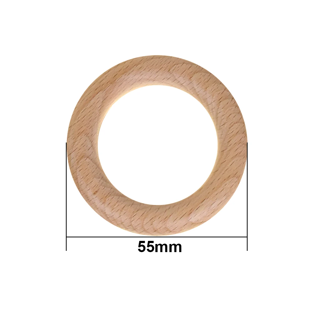 Mabochewing 10pcs 40mm 55mm 70mm 80mm Custom Laser Logo Beech Wood Ring Baby Mobile Bracelet Rattle Toys Making