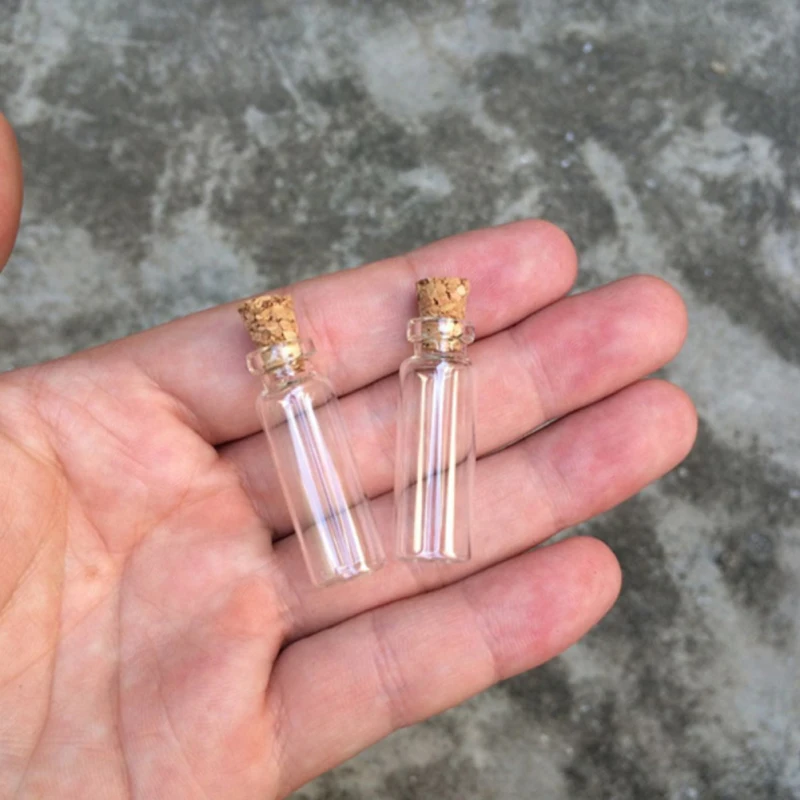 10PCS 1*2.8cm Mini Glass Wishing Bottle Pendant Small Clear Transparent Jar Wooden Stopper Glass Bottle