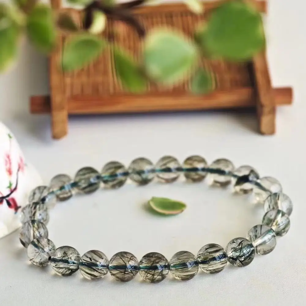 

Natural Green Rutilated Quartz Bracelet Brazil Tourmilated Clear Round Beads Women Men 8mm 9mm 10mm 11mm 12mm Stone AAAAA