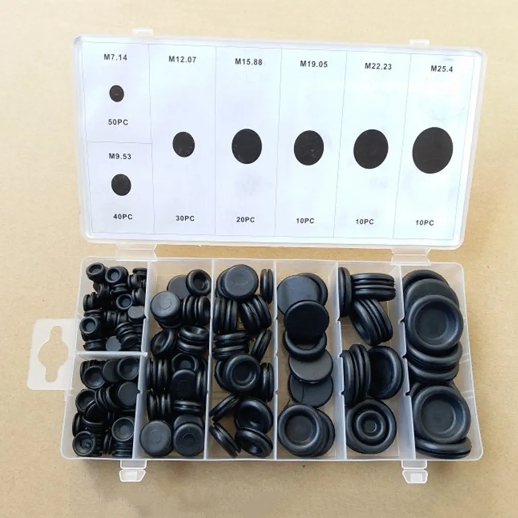 170pcs Black Rubber Grommet Firewall Hole Plug Retaining Ring Set Car Electrical Wire Gasket Kit For Valve Water Pipe Tools Set