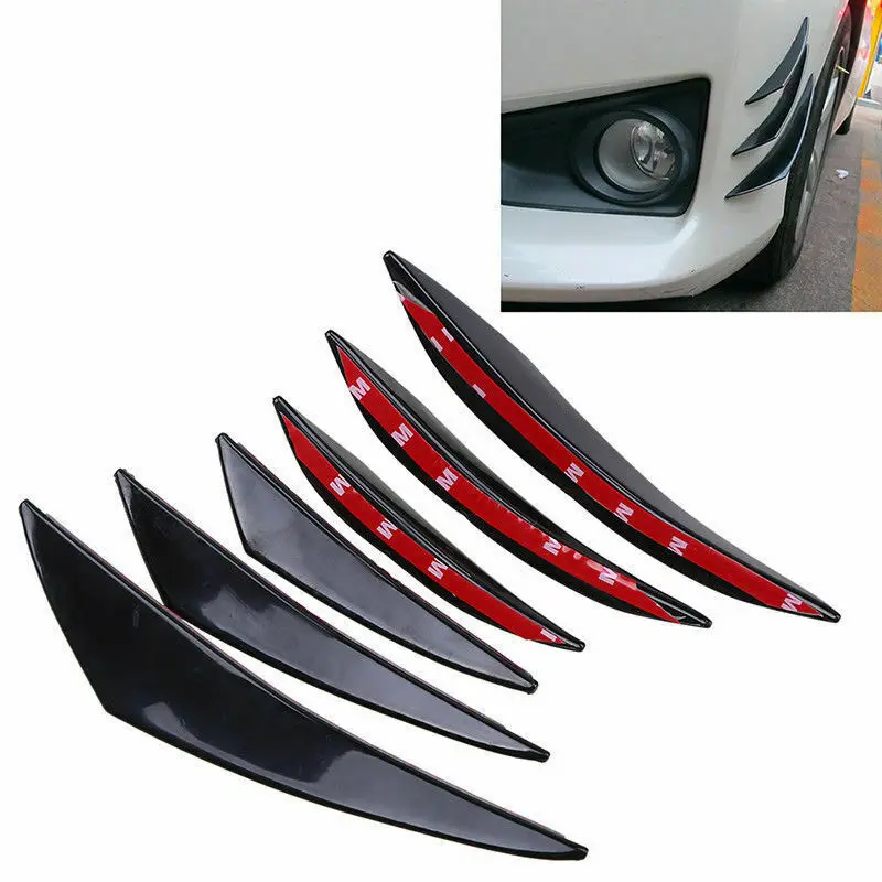 6Pcs Car Front Bumper Lip Splitter Fins Body Spoiler Canards Refit Gloss Black Carbon fiber grain bumper air knife