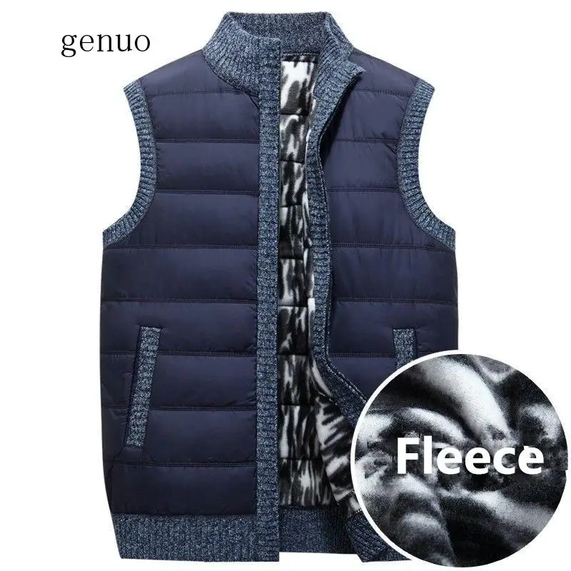 

Casual Sweater Vest Men Thick Warm Cashmere Coat Autumn Winter Waistcoat Sleeveless Fleece Zipper Jacket Men Knitted Sweatercoat