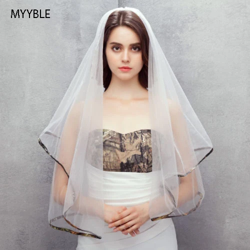 MYYBLE 2023 Short Wedding Veils with Lace  Cheap Imported Silver Thread Flower Bridal Veil 2 Tier with Comb Wedding Accessories