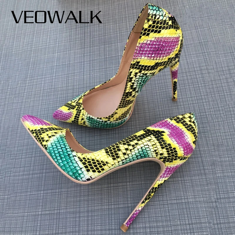 Veowalk Sexy Snake Patttern Embossed Women Extremely High Heels Fashion Ladies Stilettos Pumps European Style design Party Shoes