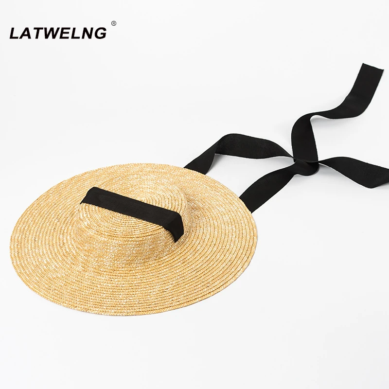 Wholesale Wide Brim Straw Hat For Women Long Ribbon Ladies Beach Hats Fashion Dress Up Children Summer Sun Visor Caps