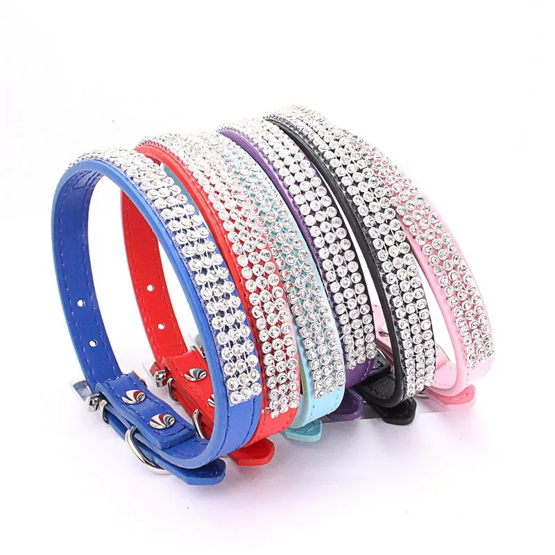 Bling Collar Rhinestone PU Leather Crystal Diamond Puppy Collar Pet Dog Collars Pets Supplies Dog Accessories