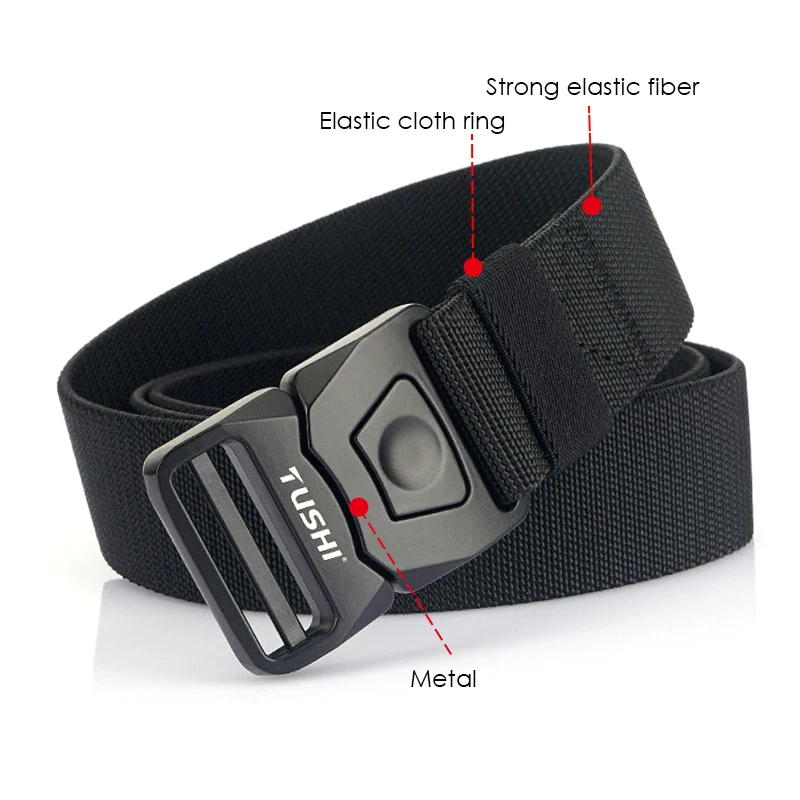 VATLTY New Men\'s Elastic Belt Matte Black Alloy Buckle Quick Release Tactical Outdoor Belt Military Army Girdles Male Waistband