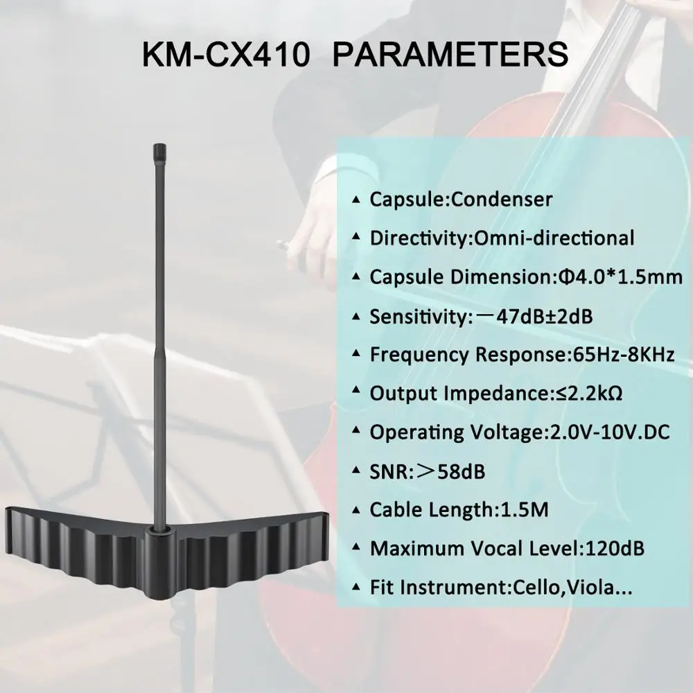 KIMAFUN Mini Pro Wired Cello Microphone Musical Instrument Mic Cello Special Noise-Cancelling  Microphone  for Stage Performance