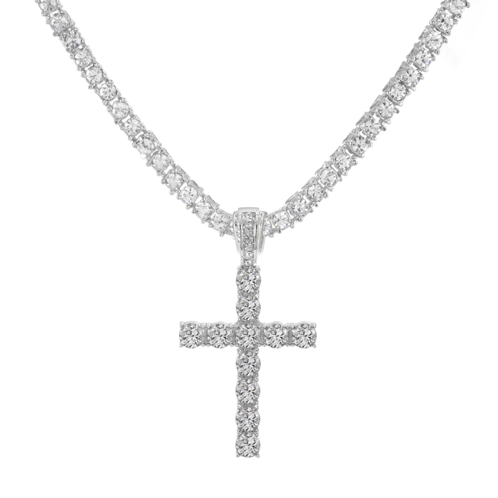 Männer Frauen Hip Hop Kreuz Glänzenden Anhänger Mit 4mm Zirkon Tennis Kette Charme Iced Out Bling Exquisite Halskette Schmuck mode Geschenk – Detail 5
