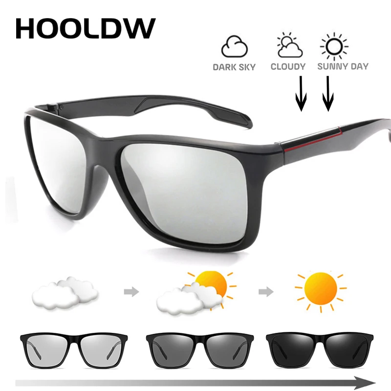 HOOLDW New Fashion Photochromic Sunglasses Men Driving Polarized Chameleon Sun Glasses Change Color Outdoor Sport Goggle Glasses