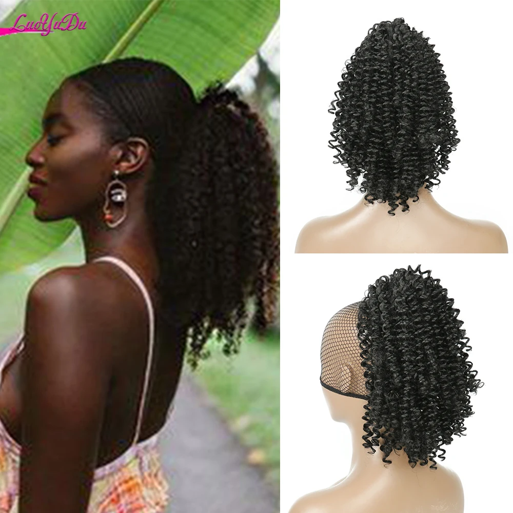 Afro Kinky Curly Ponytail Hair Extensions Drawstring Afro Short Puff Chignon Synthetic Puff Clip in Hairpiece For Black Women