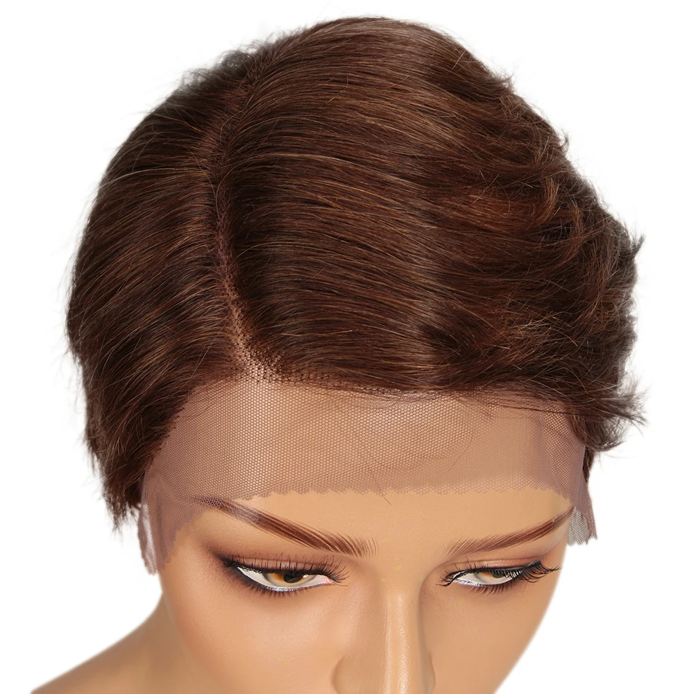 Sleek Lace Human Hair Wigs For Women Short Woman Pixie Cut Wig Real Highlight Colored Brazilian Hair Wigs 13x3 Part Lace Wigs