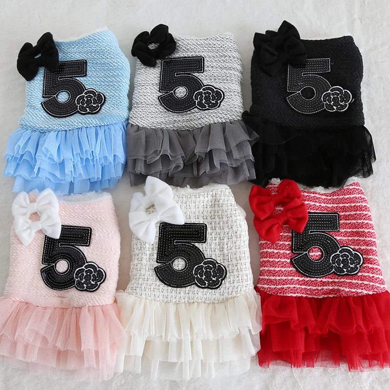 Rose Luxury Dog Clothes Dress Winter Thick Princess Bow Wedding Little Small Animals Pet Cat Costume Skirt For Terrier York Pugs