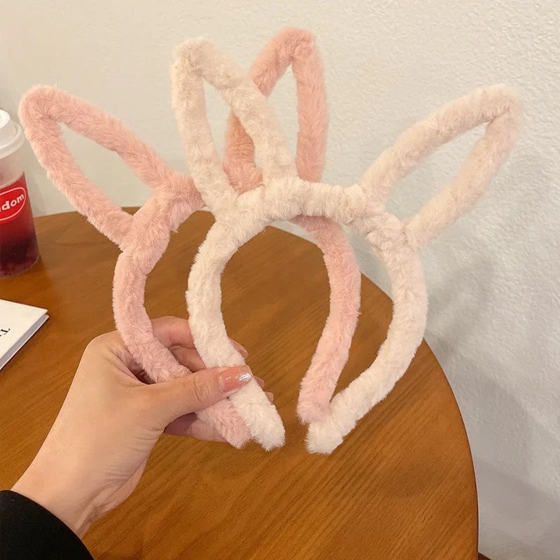 Cute Fluffy Rabbit Ears Hairbands For Women Headdress Solid Color Headband Hair Hoop Anime Cosplay Hair Band Hair Accessories