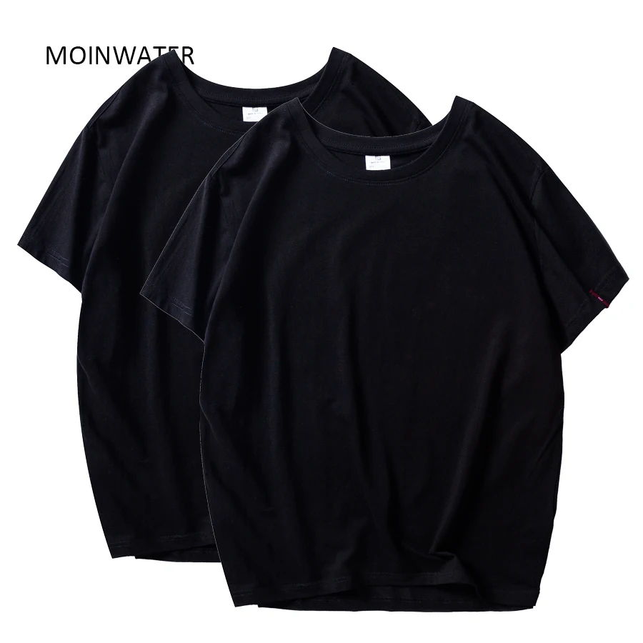 MOINWATER 2020 New Women T shirts 2 Pieces/pack Solid Casual 100% Cotton Comfortable T-shirts Lady Tees Short Sleeve Tops