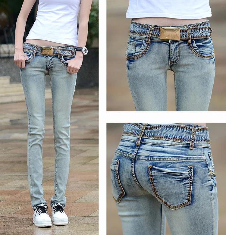 2020 autumn and winter Korean slim-fitting wild low-rise jeans  thin elastic pencil feet pants NZK446