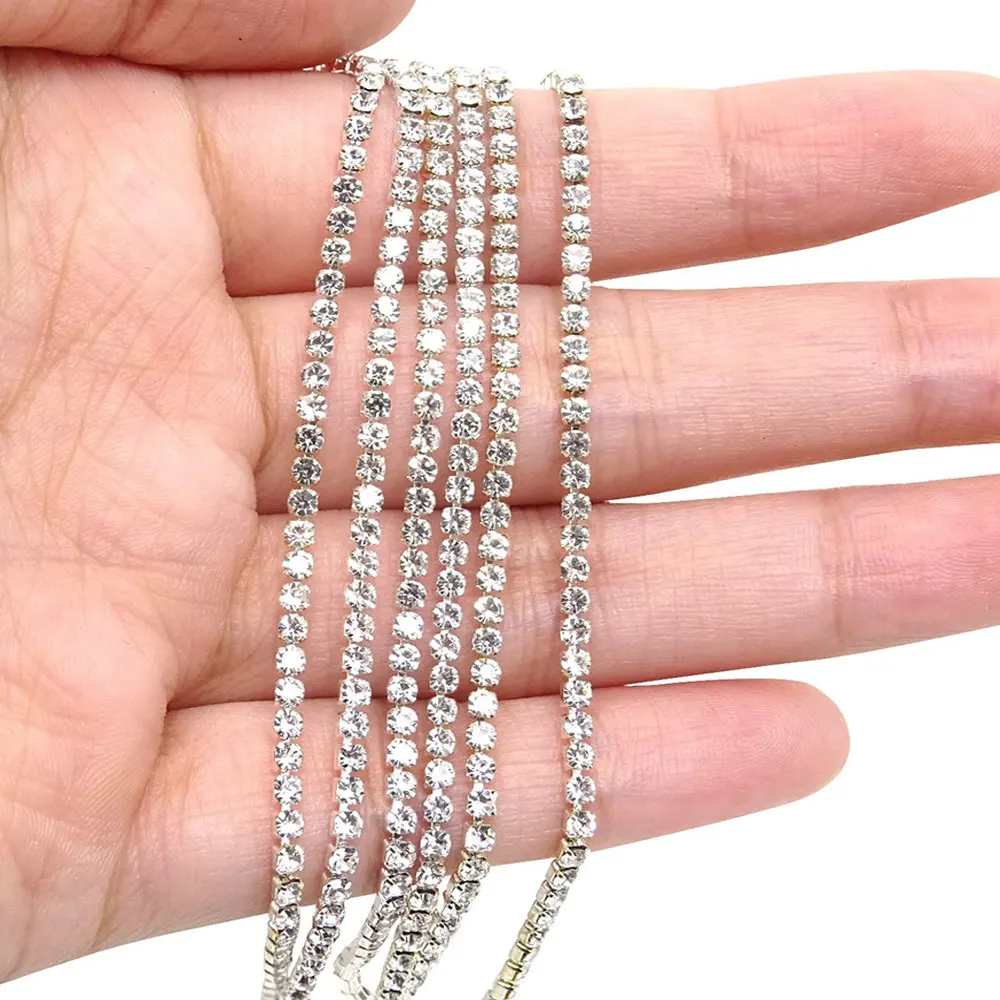 1Meter SS6-SS16 Glitter Crystal Rhinestone Cup Chain Sew-On Glue-On Close Chains Trimming Rhinestones for DIY Cloth Accessories