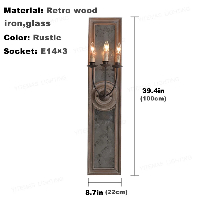 vintage glass wall sconce lighting with retro wooden material large wall lamp for villa hotel decorative mirror loft wall sconce image 3