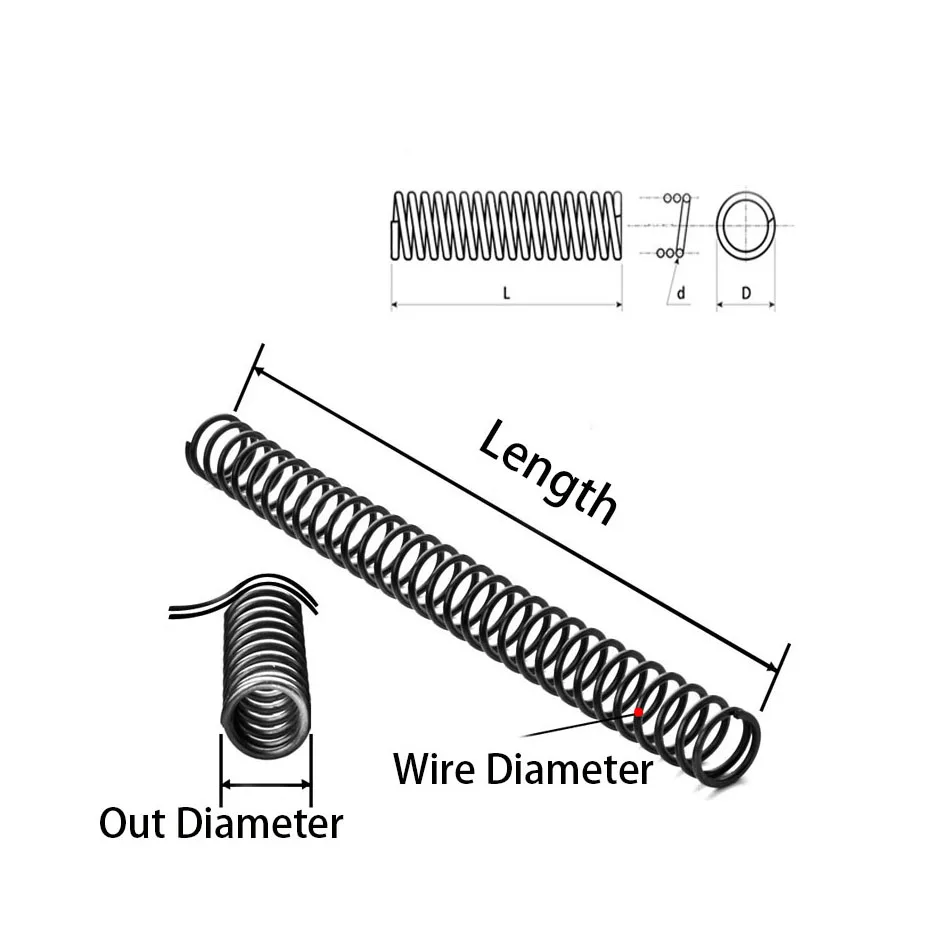 1pcs Extra-Large Compression Spring Black 65M Steel Long Pressure Spring Wire Diameter 2.3mm 2.6mm 3mm 4mm Length 400mm