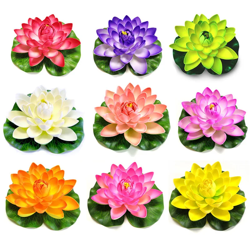 10/18cm Floating Lotus Artificial Flower Lifelike Water Lily Micro Landscape for Wedding Pond Garden Home Fake Lotus Plant Decor